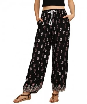 Board Shorts Women's Comfy Casual Pajama Pants Floral Print Drawstring Palazzo Lounge Pants Wide Leg - A4-black - C718U3A0I2D