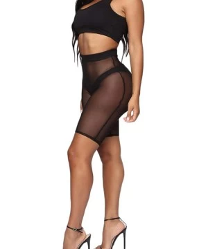 Cover-Ups Women Sexy Perspective Mesh Sheer Swim Shorts Pants Bikini Bottom Cover up - Black - C018SLUU3AH