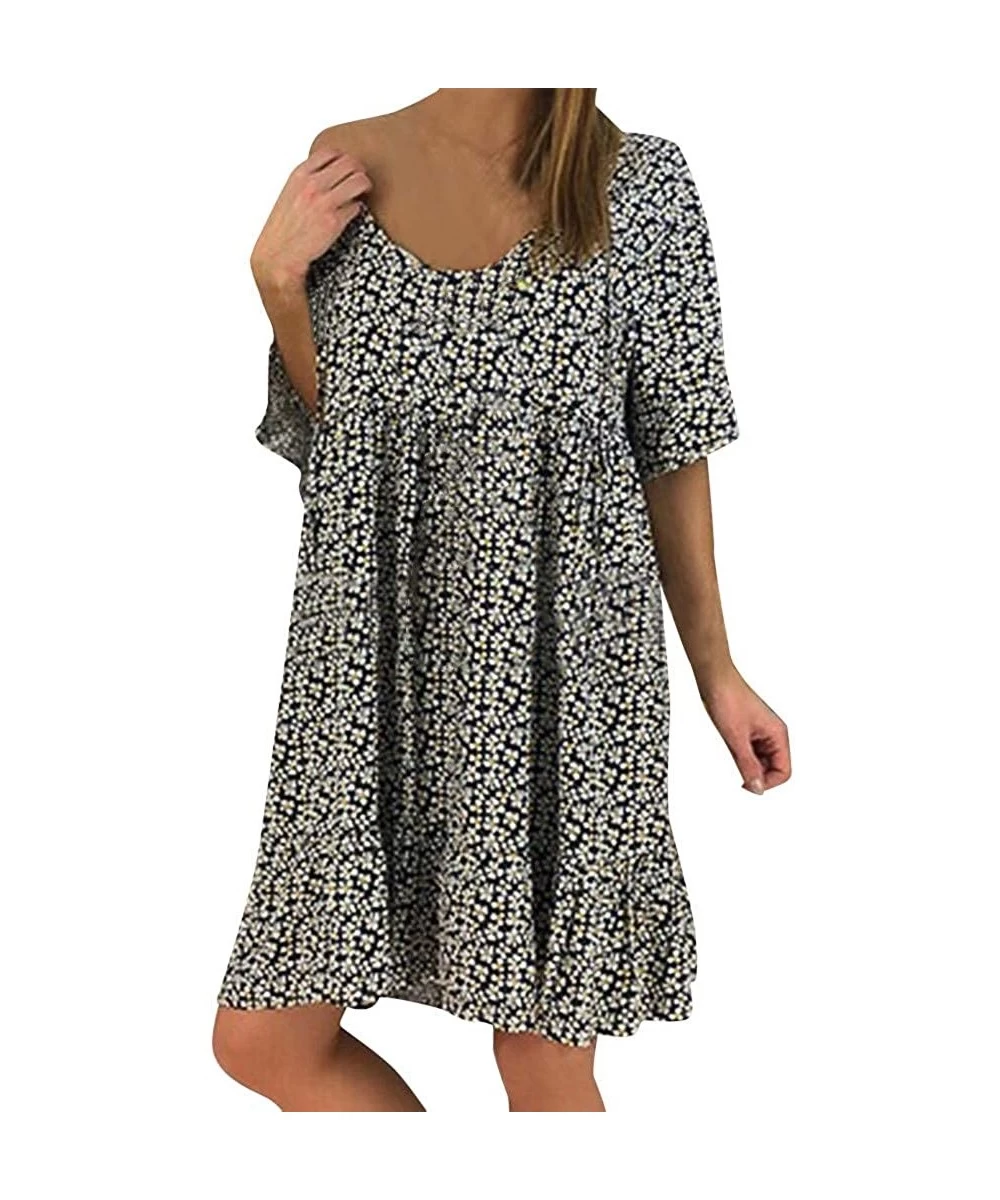 Board Shorts Ladies Dots Mini Dress Ruffle Short Sleeve Printed Chiffon Loose Casual Dress - Black - CW18TR4CS06