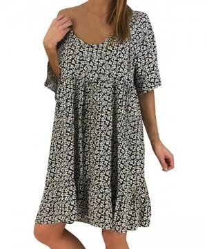 Board Shorts Ladies Dots Mini Dress Ruffle Short Sleeve Printed Chiffon Loose Casual Dress - Black - CW18TR4CS06