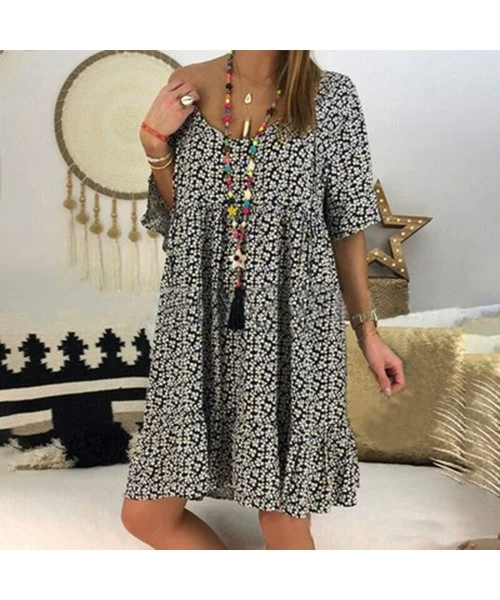 Board Shorts Ladies Dots Mini Dress Ruffle Short Sleeve Printed Chiffon Loose Casual Dress - Black - CW18TR4CS06