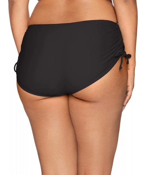 Tankinis Women's Plus Size High Waist Side Tie Hipster Bikini Swimsuit Bottom - Black - CZ185Q0XCDR