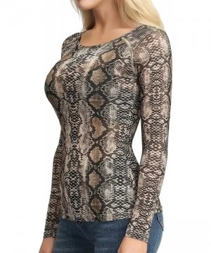 Cover-Ups Women's Basic Long Sleeves Mesh Sheer Tops - Snake Print - CF18SN3YD9U