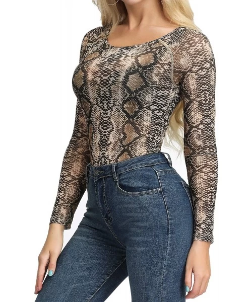 Cover-Ups Women's Basic Long Sleeves Mesh Sheer Tops - Snake Print - CF18SN3YD9U