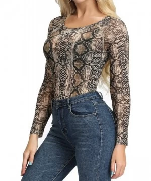 Cover-Ups Women's Basic Long Sleeves Mesh Sheer Tops - Snake Print - CF18SN3YD9U