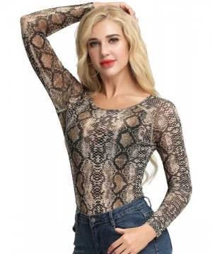 Cover-Ups Women's Basic Long Sleeves Mesh Sheer Tops - Snake Print - CF18SN3YD9U