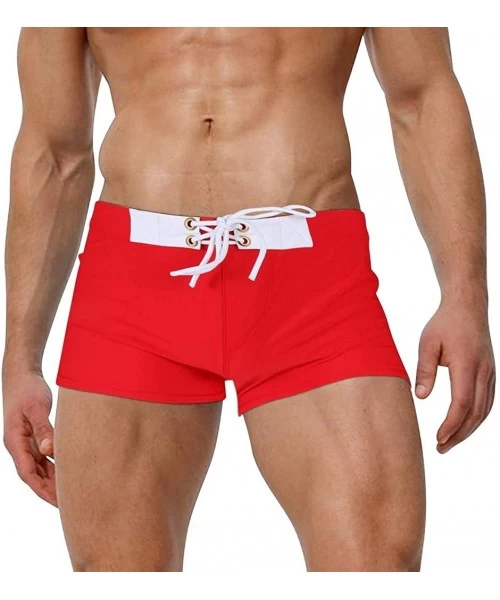 Racing Mens Shorts Swimsuits Square Leg Swimming Boxer Briefs Beach Swim Trunks - Red - CL18O3LI9NM