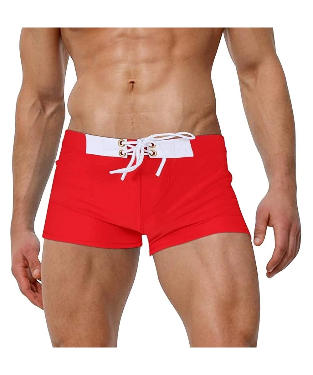 Racing Mens Shorts Swimsuits Square Leg Swimming Boxer Briefs Beach Swim Trunks - Red - CL18O3LI9NM