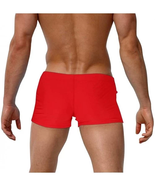 Racing Mens Shorts Swimsuits Square Leg Swimming Boxer Briefs Beach Swim Trunks - Red - CL18O3LI9NM