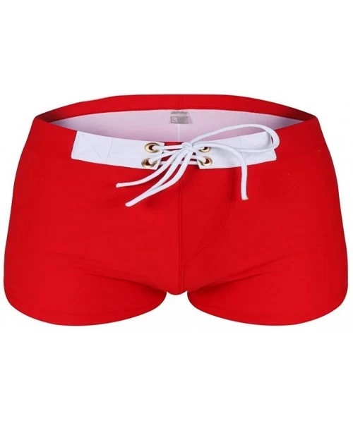 Racing Mens Shorts Swimsuits Square Leg Swimming Boxer Briefs Beach Swim Trunks - Red - CL18O3LI9NM