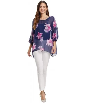 Cover-Ups Womens Floral Printed Batwing Sleeve Chiffon Caftan Poncho Blouse Summer Tunic Tops Beach Cover Up - Color 8 - CH19...