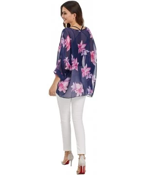 Cover-Ups Womens Floral Printed Batwing Sleeve Chiffon Caftan Poncho Blouse Summer Tunic Tops Beach Cover Up - Color 8 - CH19...