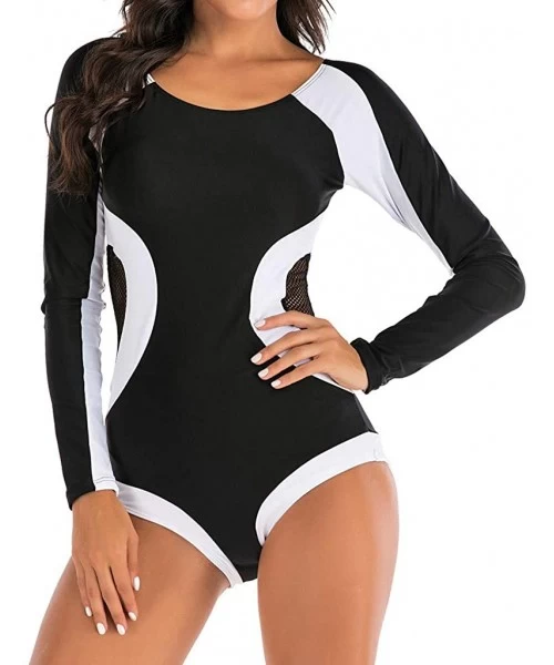 One-Pieces One Piece Long Sleeve Rash Guard UV Protection Mesh Surfing Swimsuit Swimwear Bathing Suit - Black - CR193R3Z4N0