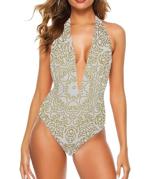 One-Pieces Wooden Ocean Dock in Summer Vacation Res Swimsuit Bathing Suit High Waisted XL - Color 26 - C6190O6ULMQ