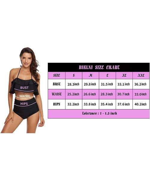 Sets Women Swimwear Flounce High Waisted Bikini Set Halter Neck Two Piece Swimsuit - Sun and Moon - C218QZ74LGO