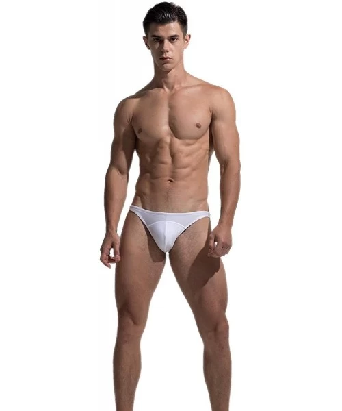 Trunks Men's Summer Solid Swimwear Briefs Low Waist Sexy Bikini Beach Swimming Trunks S204 - White - CO18U5K4OK2