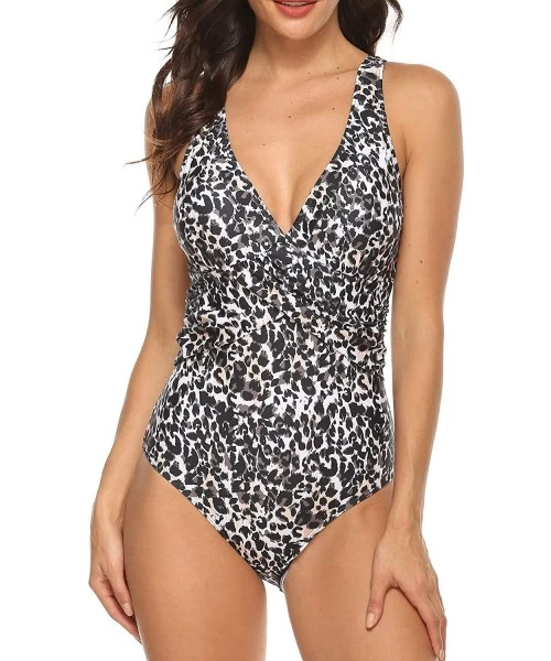 One-Pieces Women Vintage Print Thong Swimsuit One Piece Swimwear Deep v Neck Bathing Suit - S-print3 - CV189YDZZYY