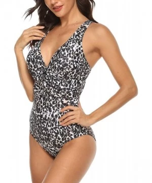 One-Pieces Women Vintage Print Thong Swimsuit One Piece Swimwear Deep v Neck Bathing Suit - S-print3 - CV189YDZZYY