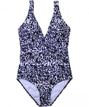 One-Pieces Women Vintage Print Thong Swimsuit One Piece Swimwear Deep v Neck Bathing Suit - S-print3 - CV189YDZZYY