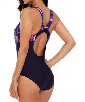 Racing Women's Boyleg One Piece Swimsuits Splice Bathing Suit Racerback Athletic Swimwear - Purple/Navy - CY18N8LGLX7