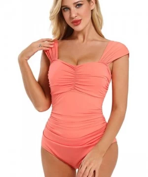 One-Pieces One Piece Swimsuits for Women - Tummy Control - Wide Shirred Straps - Orange - CO193ICNS3E