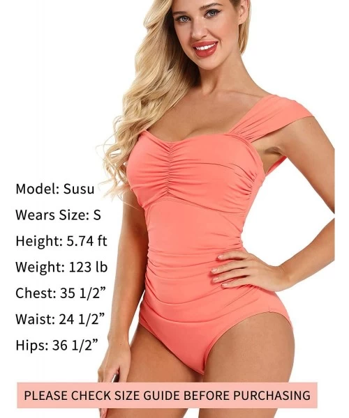 One-Pieces One Piece Swimsuits for Women - Tummy Control - Wide Shirred Straps - Orange - CO193ICNS3E