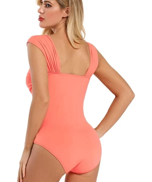 One-Pieces One Piece Swimsuits for Women - Tummy Control - Wide Shirred Straps - Orange - CO193ICNS3E