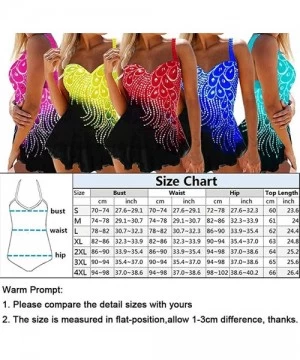 One-Pieces Womens Feather Sequins Print Tankini Swimwear Two Piece Set Tummy Control Swimming Bathing Suit Swimsuits Dark Blu...