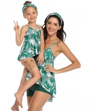 Tankinis Girl's 2 Piece Ruffle Boyshorts Swimsuit Cross Back Floral Printed Beach Sport Tankini Set 2-14 Years - Green - CS19...