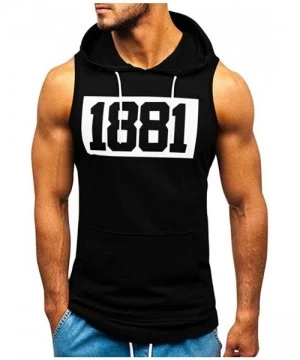 Trunks Men's Workout Hooded Tank Tops Bodybuilding Muscle Cut Off T Shirt Sleeveless Gym Hoodies - Black C - CN194EATKK5