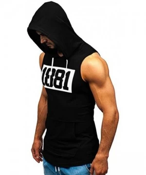 Trunks Men's Workout Hooded Tank Tops Bodybuilding Muscle Cut Off T Shirt Sleeveless Gym Hoodies - Black C - CN194EATKK5