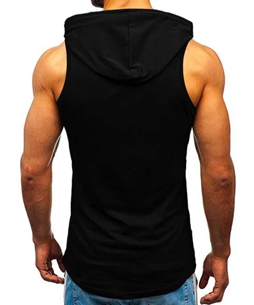 Trunks Men's Workout Hooded Tank Tops Bodybuilding Muscle Cut Off T Shirt Sleeveless Gym Hoodies - Black C - CN194EATKK5