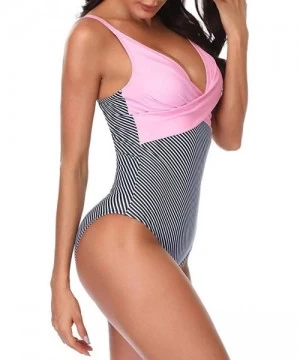 One-Pieces 2020 Women's One Piece Swimsuit Monokini Front Cross Printed Colorblock Tummy Control Bathing Suits Swimwear Pink ...