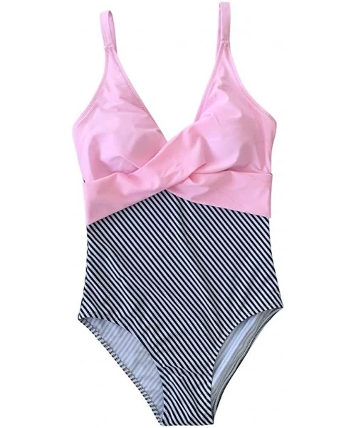 One-Pieces 2020 Women's One Piece Swimsuit Monokini Front Cross Printed Colorblock Tummy Control Bathing Suits Swimwear Pink ...