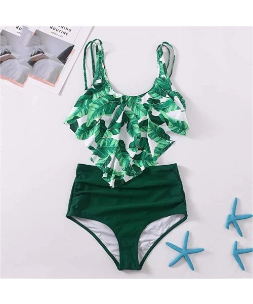 Sets Bikini for Women High Waisted Swimsuits Tummy Control Two Piece Tankini Ruffled Plus Size Bathing Suits Swimwear - Y-gre...