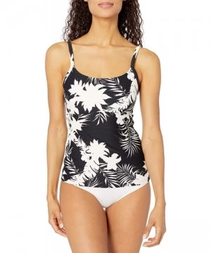 Tankinis Women's Dd Square Neck Tankini Top Swimsuit - Wild Tropics Black - C618TGDTAS9