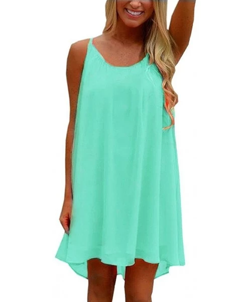 Cover-Ups Womens Plus Size Chiffon Bathing Suit Cover ups Spaghetti Strap Beach Cover Up Tank Top - Mint - CE12IOOF749