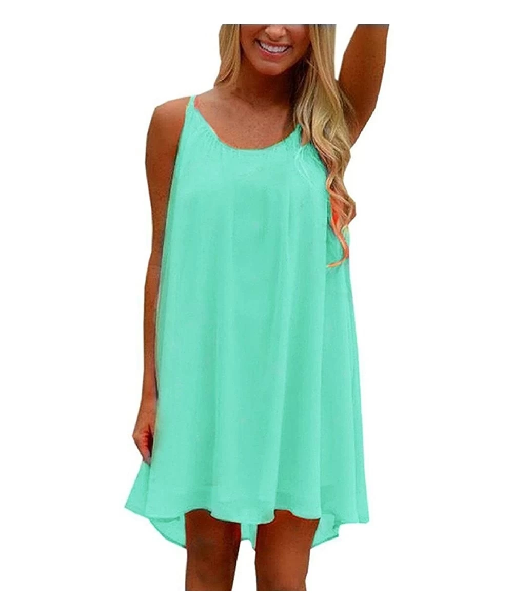 Cover-Ups Womens Plus Size Chiffon Bathing Suit Cover ups Spaghetti Strap Beach Cover Up Tank Top - Mint - CE12IOOF749