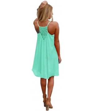 Cover-Ups Womens Plus Size Chiffon Bathing Suit Cover ups Spaghetti Strap Beach Cover Up Tank Top - Mint - CE12IOOF749