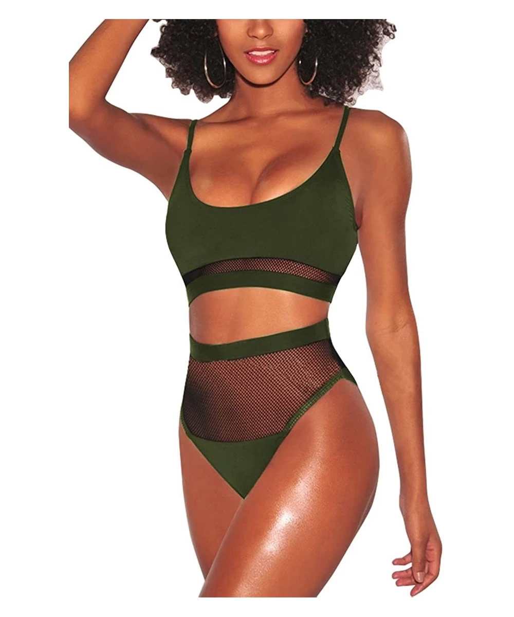 Sets Women's Sexy 2 Pieces Bikini Set High Cut Cheeky Swimsuit Swimwear - Army Green - CA18CQW8ID8