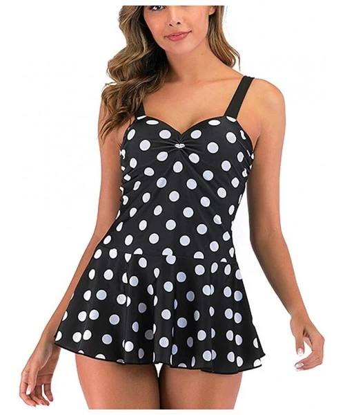 Racing Plus Size Two Piece Tankini Bikini Set Dot Printed Bathing Suit Ladies Swim Dress Swimwear Beachwear - 2black - C2199G...