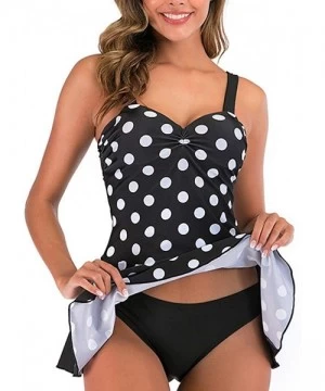 Racing Plus Size Two Piece Tankini Bikini Set Dot Printed Bathing Suit Ladies Swim Dress Swimwear Beachwear - 2black - C2199G...