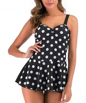 Racing Plus Size Two Piece Tankini Bikini Set Dot Printed Bathing Suit Ladies Swim Dress Swimwear Beachwear - 2black - C2199G...