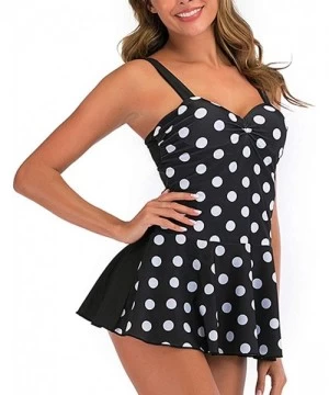 Racing Plus Size Two Piece Tankini Bikini Set Dot Printed Bathing Suit Ladies Swim Dress Swimwear Beachwear - 2black - C2199G...