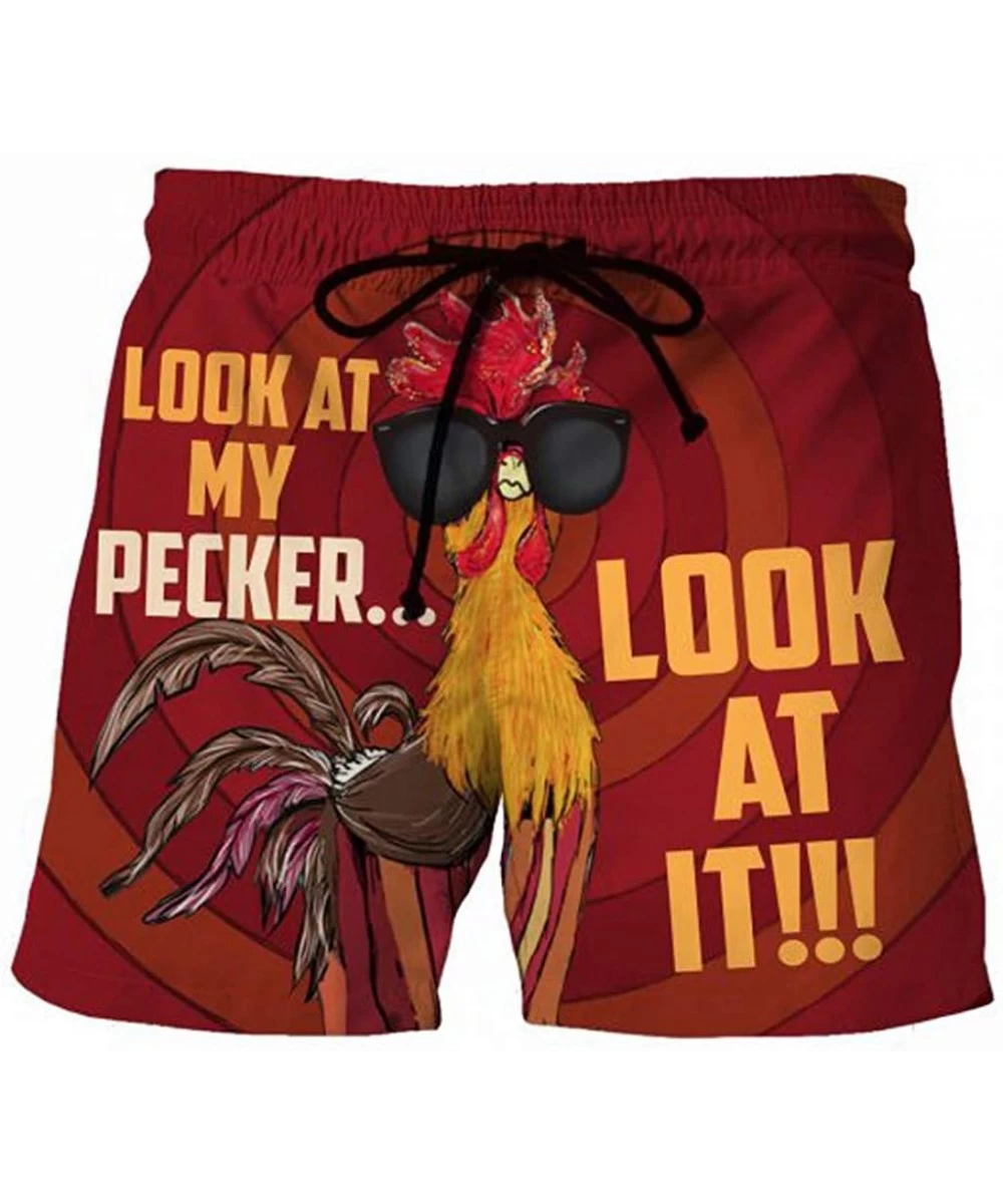 Trunks Men's Summer Holiday Drawstring Shorts Casual Cock Printed Beach Pants Swim Trunks-Look at My Pecker-Look at IT - G-re...