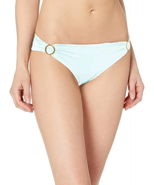 Bottoms Women's Shirred Hipster Low-Rise Solid Color Bikini Bottom - Aqua - C518OEGGLXW