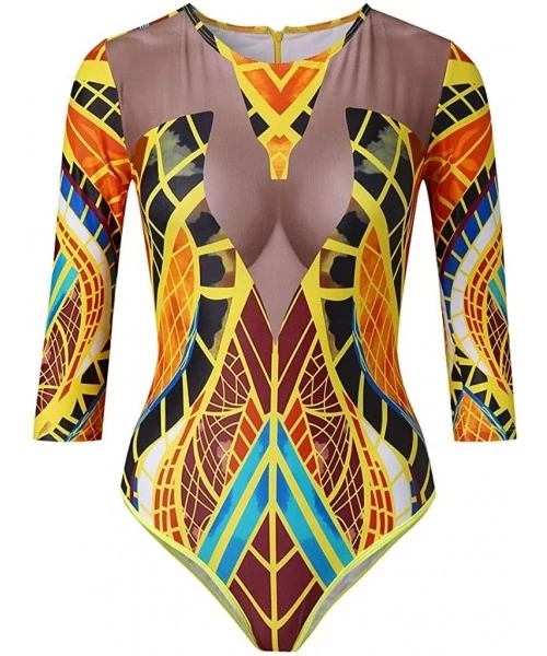 Sets Women African Print One Piece Swimwear Push-Up Padded Bra Swimsuit Beachwear - Two-Piece Beach Bikini - Gold - CI194CZ23M7