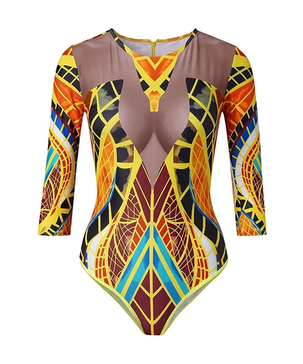 Sets Women African Print One Piece Swimwear Push-Up Padded Bra Swimsuit Beachwear - Two-Piece Beach Bikini - Gold - CI194CZ23M7