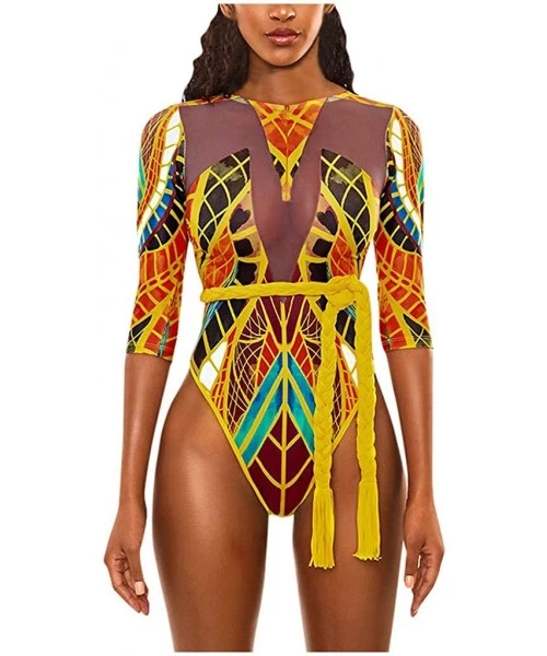 Sets Women African Print One Piece Swimwear Push-Up Padded Bra Swimsuit Beachwear - Two-Piece Beach Bikini - Gold - CI194CZ23M7