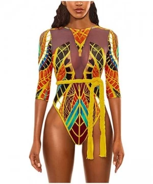 Sets Women African Print One Piece Swimwear Push-Up Padded Bra Swimsuit Beachwear - Two-Piece Beach Bikini - Gold - CI194CZ23M7